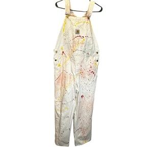 VTG customized Carhartt Overalls White‎ Carpenter Painter button fly bibs